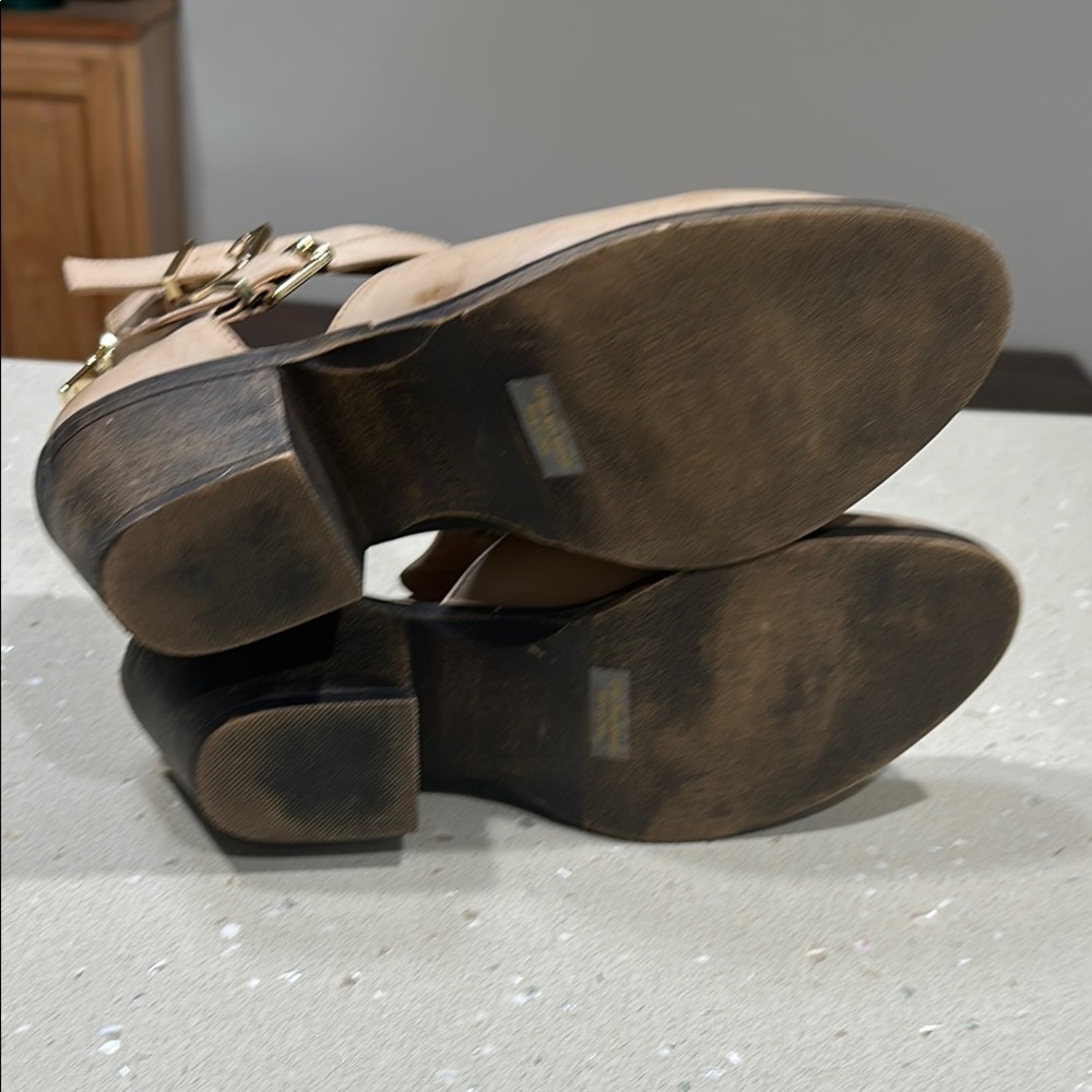 Tan Ankle Boots with Strappy Design and Chunky Heel - Picture 7 of 8